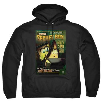 Black pullover hoodie with SpongeBob SquarePants Patrick’S Secret Box graphic
