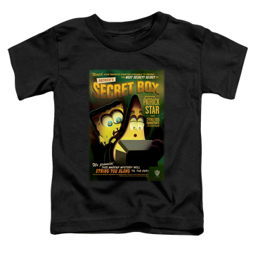 Black toddler t-shirt with SpongeBob SquarePants Patrick’S Secret Box graphic