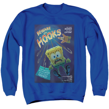 Royal men's crewneck sweatshirt with SpongeBob SquarePants Beware The Hooks graphic