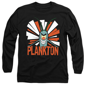 Black men's long sleeve t-shirt with SpongeBob SquarePants Plankton graphic