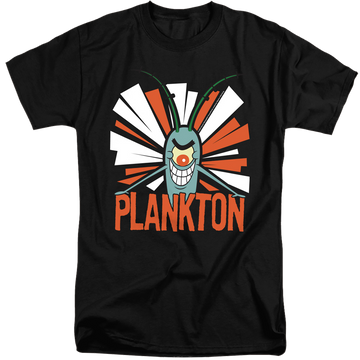 Black men's tall fit t-shirt with SpongeBob SquarePants Plankton graphic