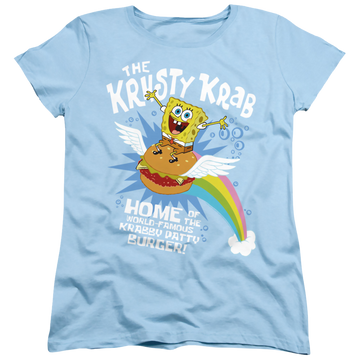 Light blue women's t-shirt with SpongeBob SquarePants Burger Rider graphic