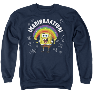 Navy men's crewneck sweatshirt with SpongeBob SquarePants Imagination graphic