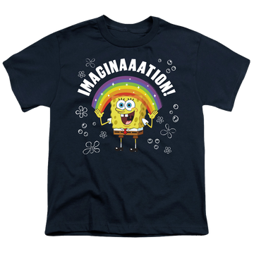 Navy youth t-shirt for ages 8 to 12 with SpongeBob SquarePants Imagination graphic