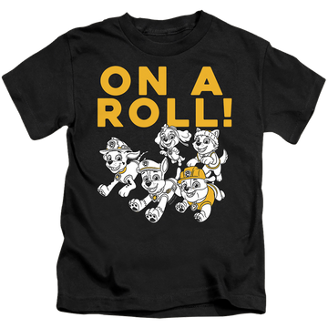 Black kid's t-shirt for ages 4 to 7 with Paw Patrol On A Roll! graphic
