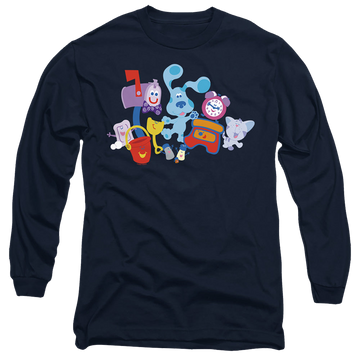 Navy men's long sleeve t-shirt with Blue's Clues Friend Party graphic