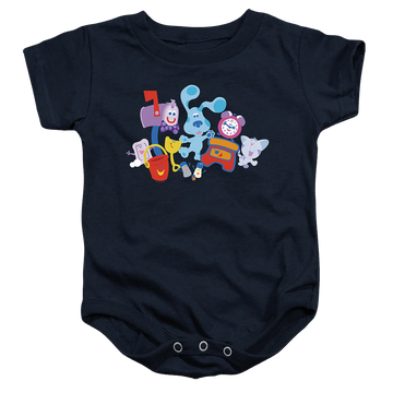 Navy baby bodysuit with Blue's Clues Friend Party graphic