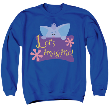 Royal men's crewneck sweatshirt with Blue's Clues Let’S Imagine! graphic