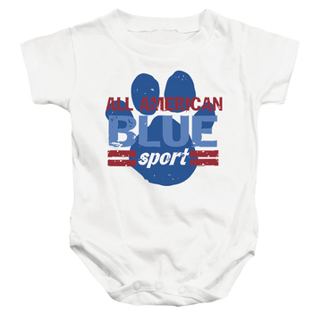 White baby bodysuit with Blue's Clues All American Sport graphic