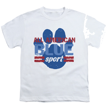White youth t-shirt for ages 8 to 12 with Blue's Clues All American Sport graphic