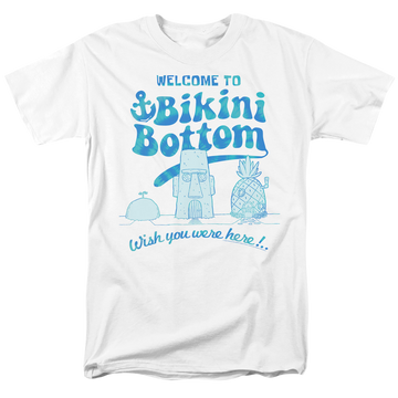 White men's regular fit t-shirt with SpongeBob SquarePants Bikini Bottom Welcome graphic