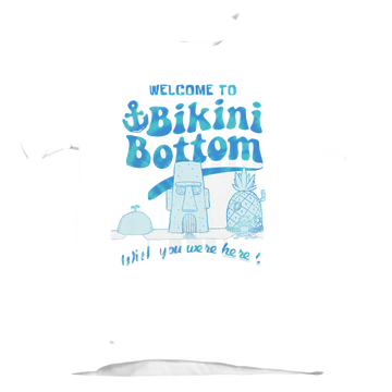 White kid's t-shirt for ages 4 to 7 with SpongeBob SquarePants Bikini Bottom Welcome graphic