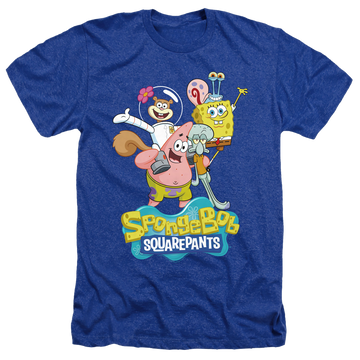 Royal men's heather t-shirt with SpongeBob SquarePants Spongebob Group Shot graphic