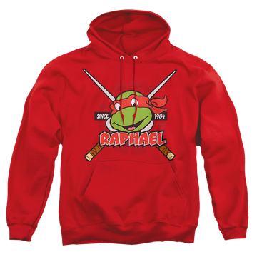 Red pullover hoodie with Teenage Mutant Ninja Turtles Raphael Since 1984 graphic