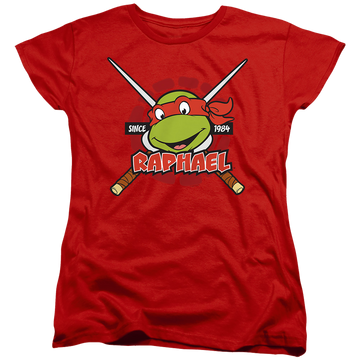 Red women's t-shirt with Teenage Mutant Ninja Turtles Raphael Since 1984 graphic