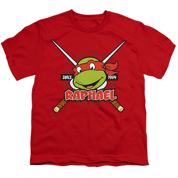 Red youth t-shirt for ages 8 to 12 with Teenage Mutant Ninja Turtles Raphael Since 1984 graphic