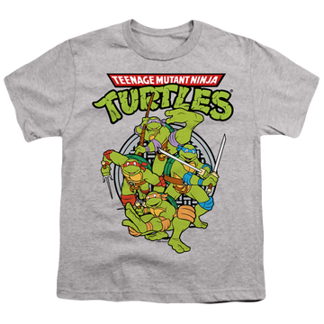 Athletic heather youth t-shirt for ages 8 to 12 with Teenage Mutant Ninja Turtles Tmnt Group graphic