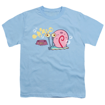 Light blue youth t-shirt for ages 8 to 12 with SpongeBob SquarePants Gary The Snail graphic