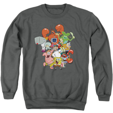 Charcoal men's crewneck sweatshirt with SpongeBob SquarePants The Whole Gang graphic
