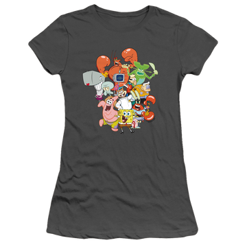 Charcoal juniors t-shirt with SpongeBob SquarePants The Whole Gang graphic