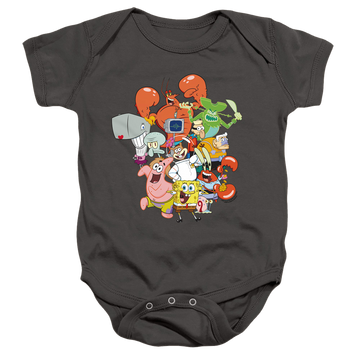 Charcoal baby bodysuit with SpongeBob SquarePants The Whole Gang graphic