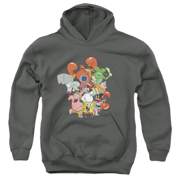 Charcoal youth hoodie for ages 8 to 12 with SpongeBob SquarePants The Whole Gang graphic