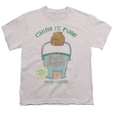 Silver youth t-shirt for ages 8 to 12 with SpongeBob SquarePants Chum Bucket graphic