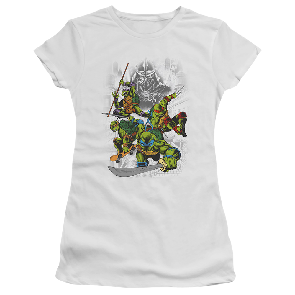 Teenage Mutant Ninja Turtles Shredder And Turtles Comic - Juniors T-Shirt Juniors T-Shirt Teenage Mutant Ninja Turtles   