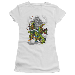 Teenage Mutant Ninja Turtles Shredder And Turtles Comic - Juniors T-Shirt Juniors T-Shirt Teenage Mutant Ninja Turtles   