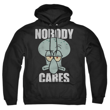 Black pullover hoodie with SpongeBob SquarePants Nobody Cares Meme graphic