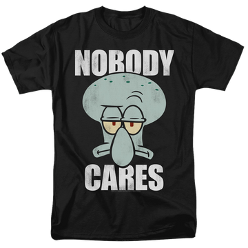 Black men's regular fit t-shirt with SpongeBob SquarePants Nobody Cares Meme graphic