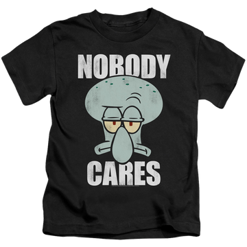 Black kid's t-shirt for ages 4 to 7 with SpongeBob SquarePants Nobody Cares Meme graphic