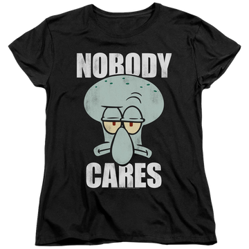 Black women's t-shirt with SpongeBob SquarePants Nobody Cares Meme graphic