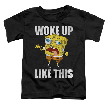 Black toddler t-shirt with SpongeBob SquarePants Woke Up Like This Meme graphic