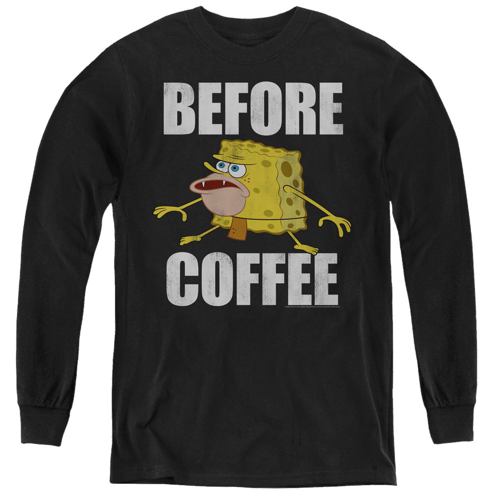 SpongeBob SquarePants Before Coffee Meme - Youth Long Sleeve T-Shirt Youth Long Sleeve T-Shirt SpongeBob SquarePants   