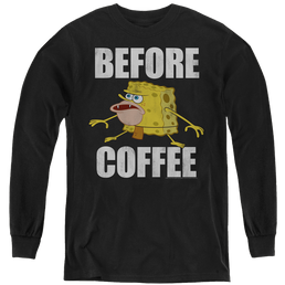 SpongeBob SquarePants Before Coffee Meme - Youth Long Sleeve T-Shirt Youth Long Sleeve T-Shirt SpongeBob SquarePants   