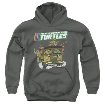 Charcoal youth hoodie for ages 8 to 12 with Teenage Mutant Ninja Turtles Tmnt Van graphic