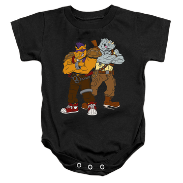 Black baby bodysuit with Teenage Mutant Ninja Turtles Bebop And Rocksteady graphic