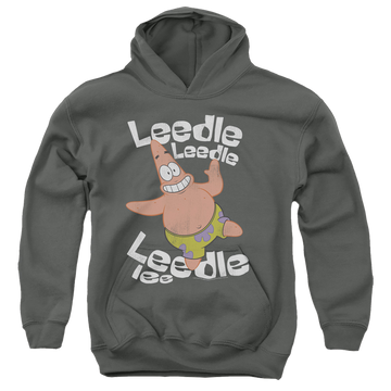 Charcoal youth hoodie for ages 8 to 12 with SpongeBob SquarePants Singing Patrick graphic