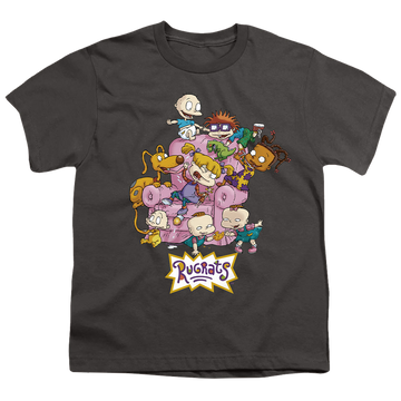 Charcoal youth t-shirt for ages 8 to 12 with Rugrats Chair graphic