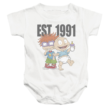 White baby bodysuit with Rugrats Est 1991 graphic
