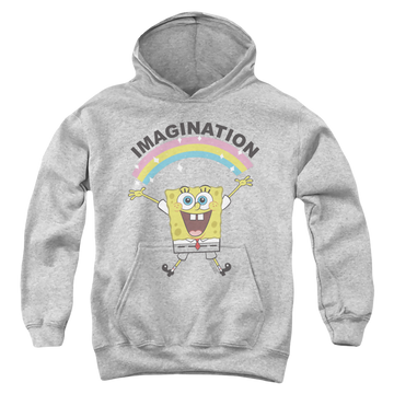Athletic heather youth hoodie for ages 8 to 12 with SpongeBob SquarePants Simple Imagination graphic
