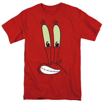 Red men's regular fit t-shirt with SpongeBob SquarePants Mr. Krabs Smile Face graphic