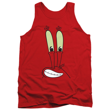 Red men's tank with SpongeBob SquarePants Mr. Krabs Smile Face graphic