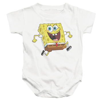 White baby bodysuit with SpongeBob SquarePants Happy Running Spongebob graphic