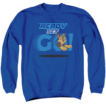 Royal men's crewneck sweatshirt with Paw Patrol Ready Set Go! Chase graphic