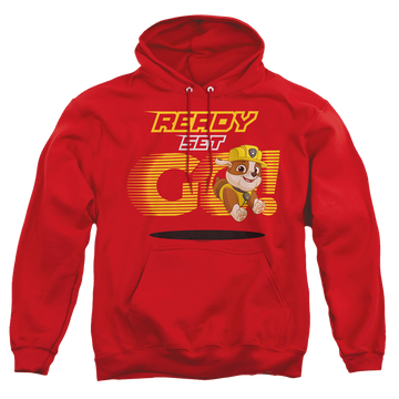 Red pullover hoodie with Paw Patrol Ready Set Go! Rubble graphic