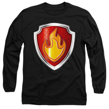 Black men's long sleeve t-shirt with Paw Patrol Marshall Badge graphic