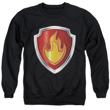 Black men's crewneck sweatshirt with Paw Patrol Marshall Badge graphic