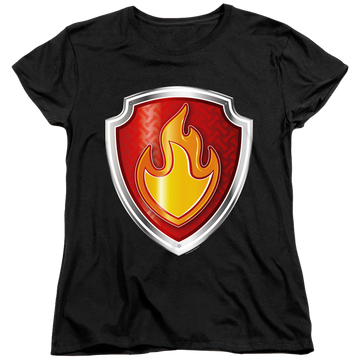 Black women's t-shirt with Paw Patrol Marshall Badge graphic